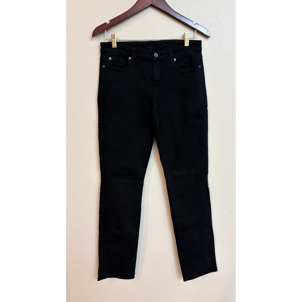 7 For All Mankind Kimmie Straight Leg Jeans 30 Black Mid Rise Stretch Denim